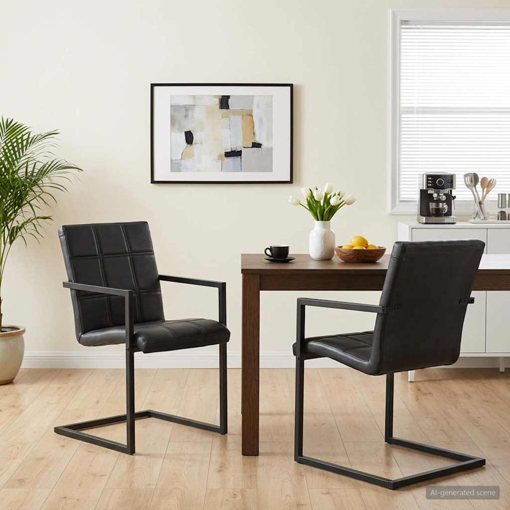Chaises à manger cantilever lot de 2 noir cuir véritable