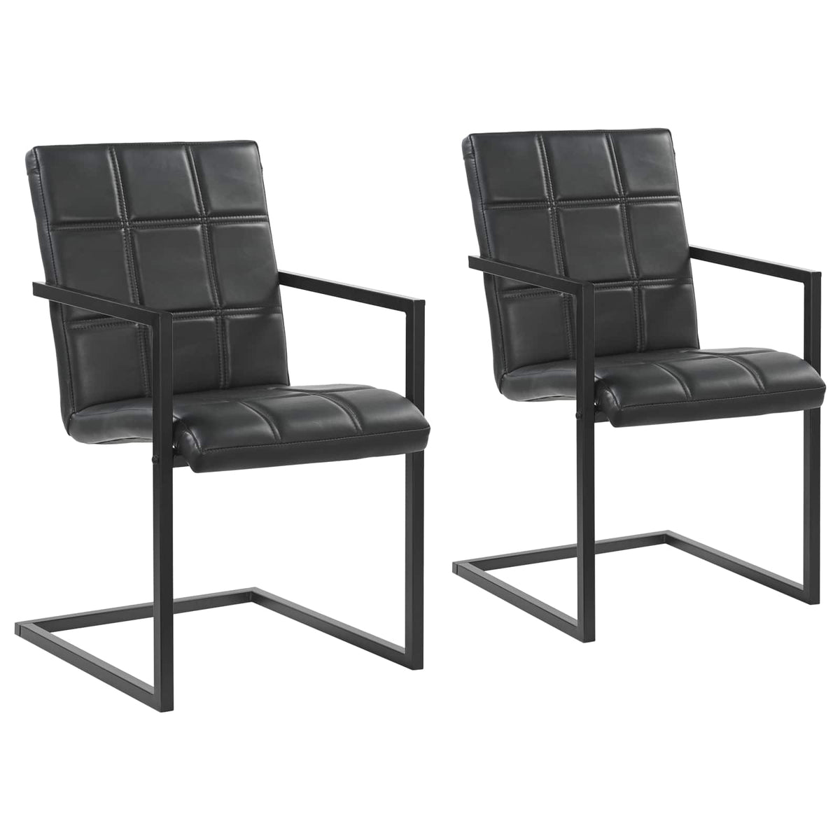Chaises à manger cantilever lot de 2 noir cuir véritable