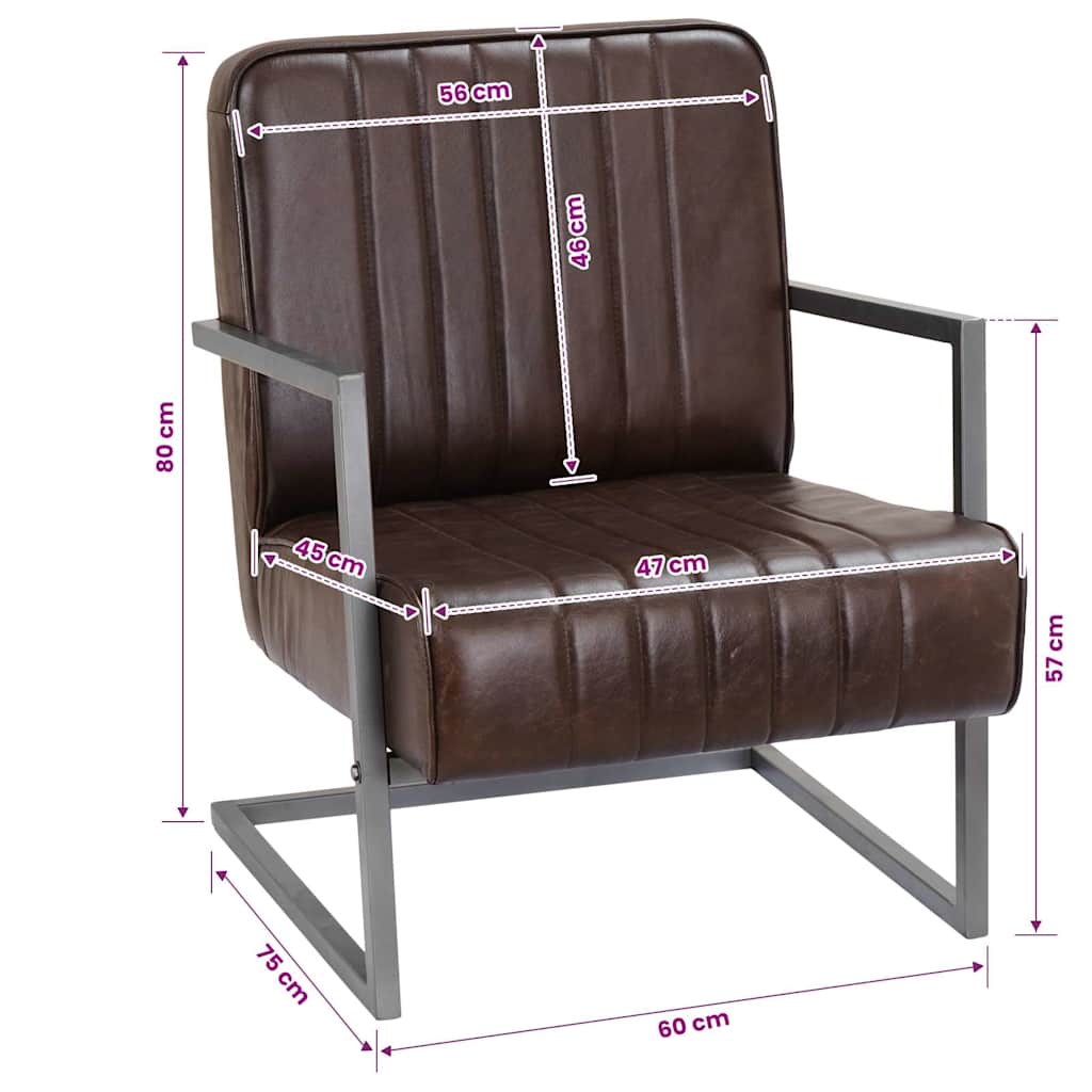 Chaise de canapé cantilever marron délavé cuir véritable