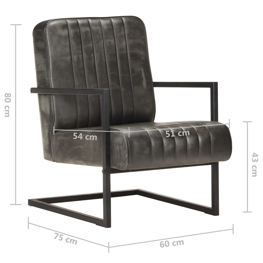 Chaise de canapé cantilever gris délavé cuir véritable