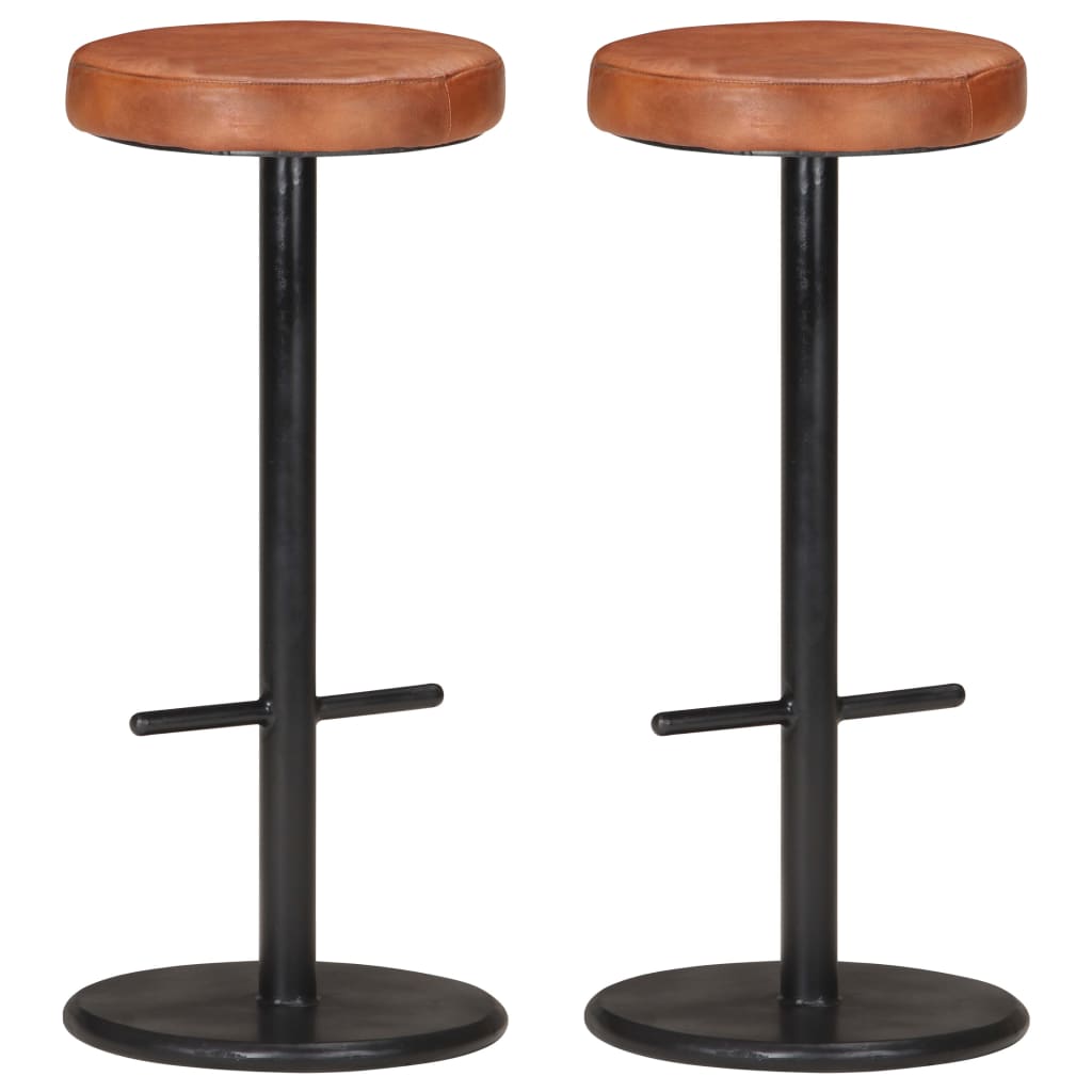 Tabourets de bar lot de 2 marron cuir véritable - XIOS