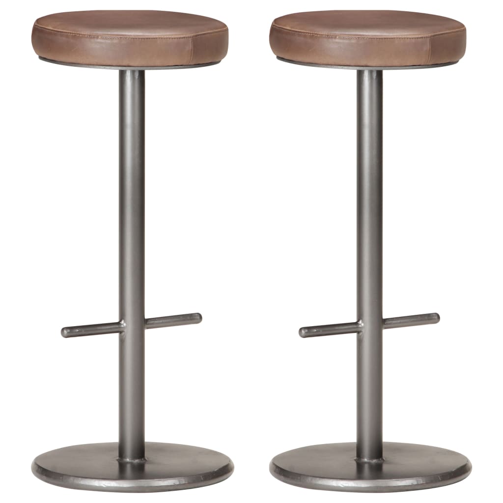 Tabourets de bar lot de 2 marron cuir véritable - XIOS