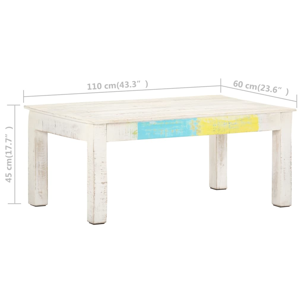 Table basse Blanc 110x60x45 cm Bois de manguier massif - XIOS