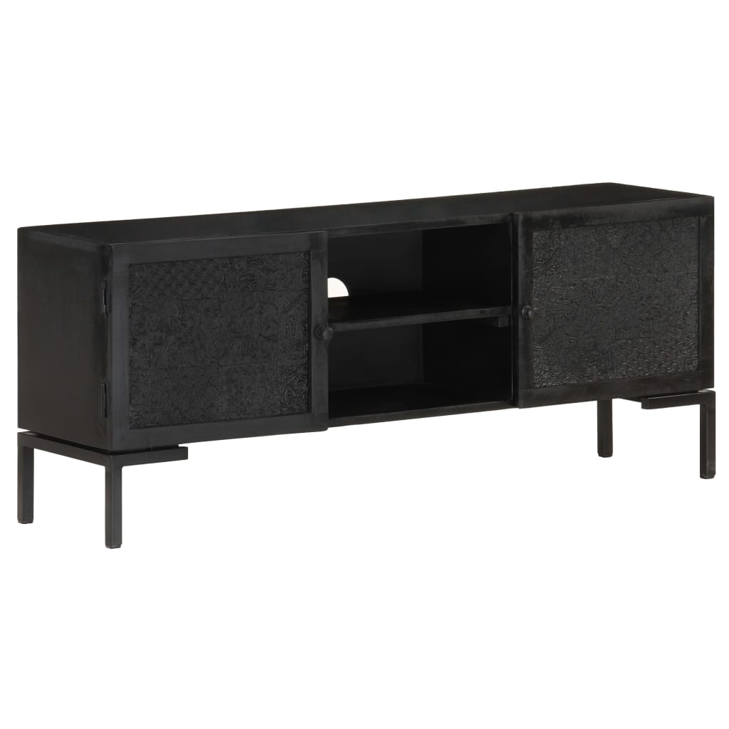 Meuble TV Noir 115x30x46 cm Bois massif de manguier - XIOS