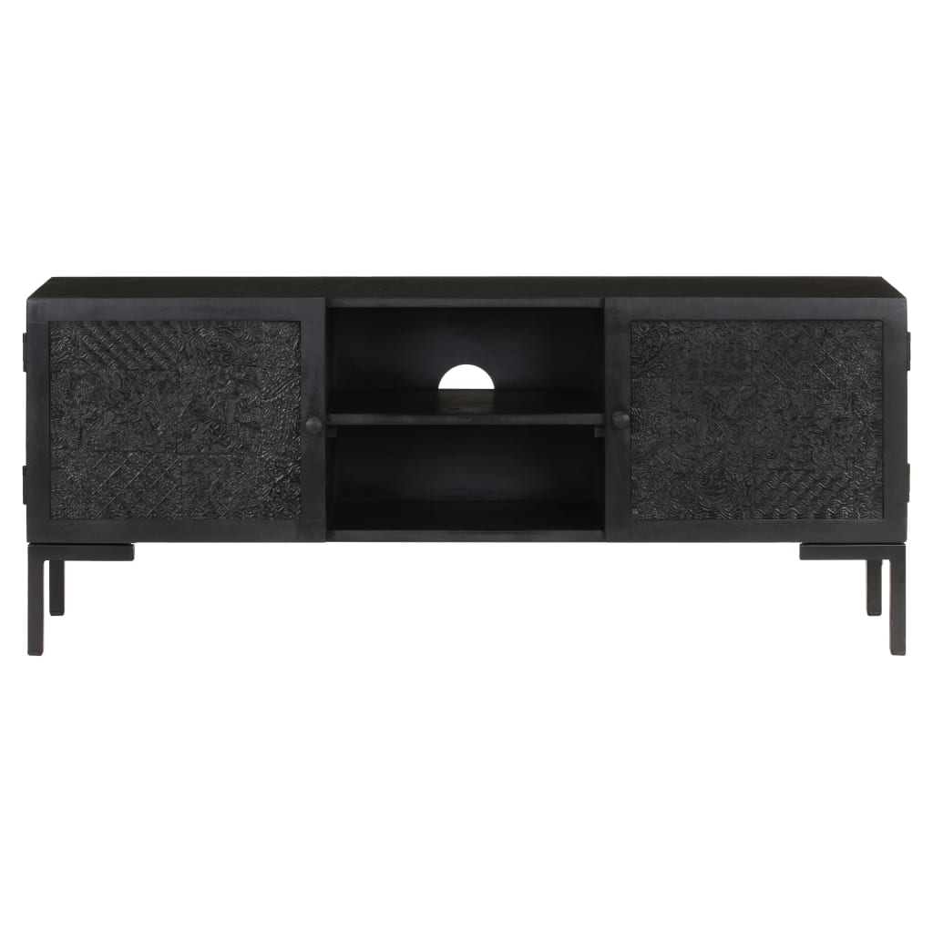 Meuble TV Noir 115x30x46 cm Bois massif de manguier - XIOS