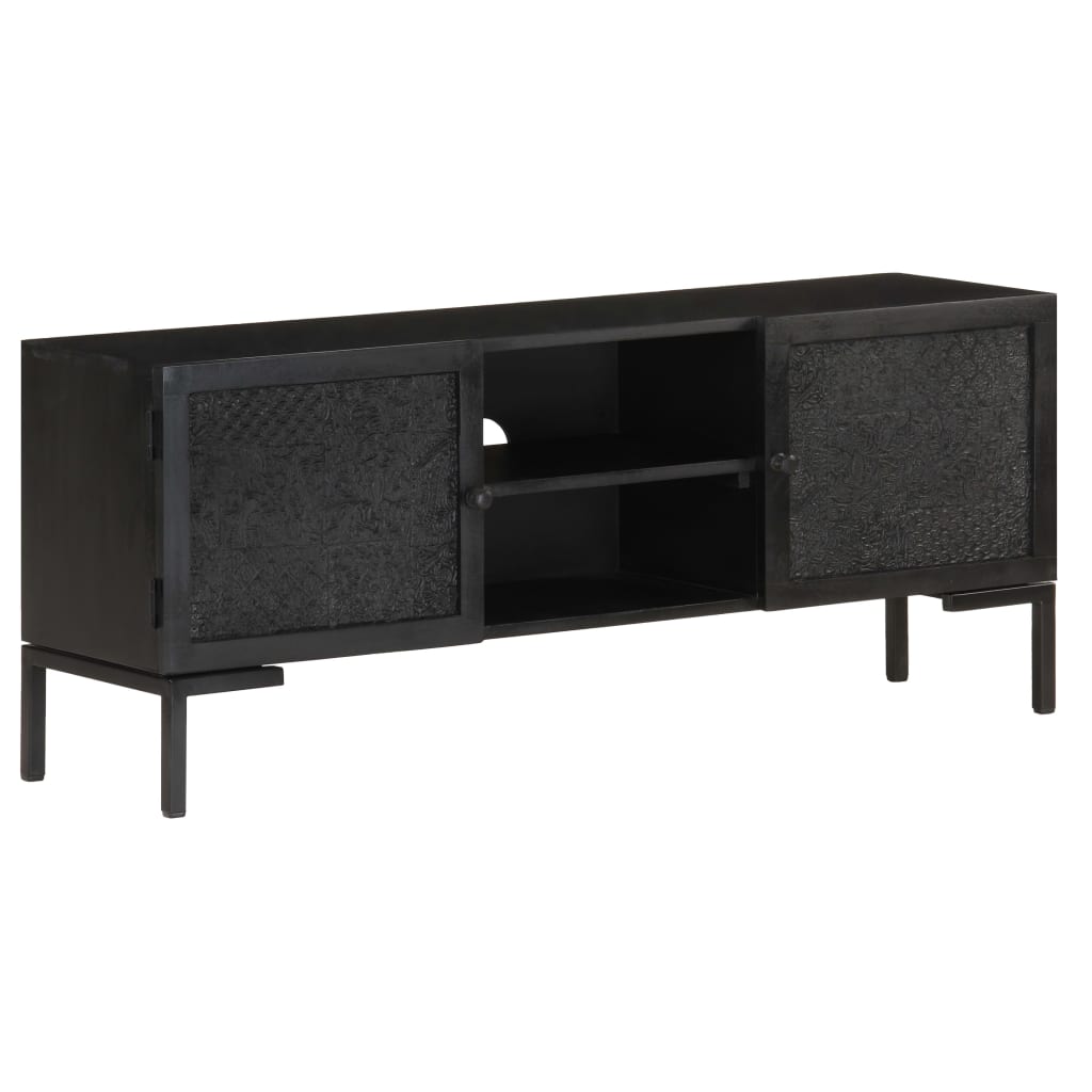 Meuble TV Noir 115x30x46 cm Bois massif de manguier - XIOS