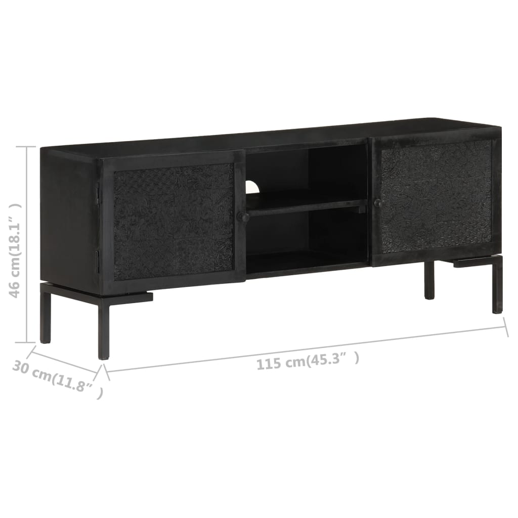 Meuble TV Noir 115x30x46 cm Bois massif de manguier - XIOS