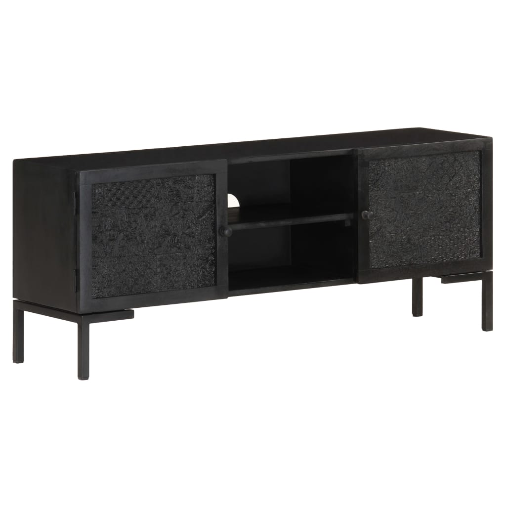 Meuble TV Noir 115x30x46 cm Bois massif de manguier - XIOS