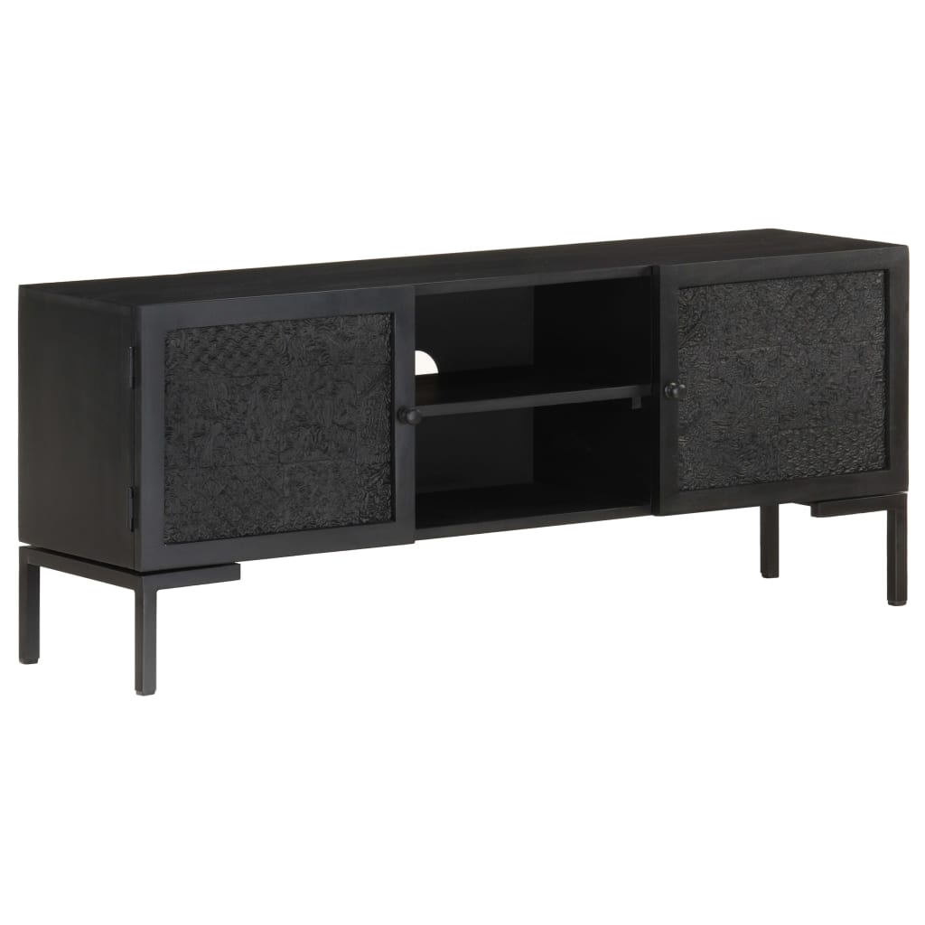 Meuble TV Noir 115x30x46 cm Bois massif de manguier - XIOS