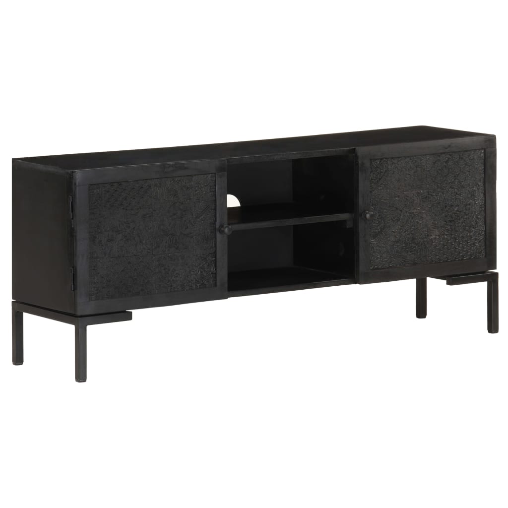 Meuble TV Noir 115x30x46 cm Bois massif de manguier - XIOS