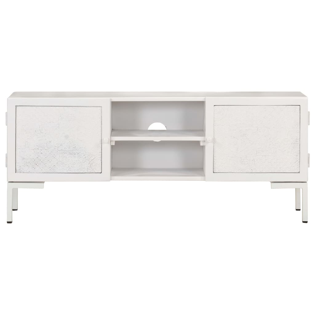 Meuble TV Blanc 115x30x46 cm Bois massif de manguier - XIOS