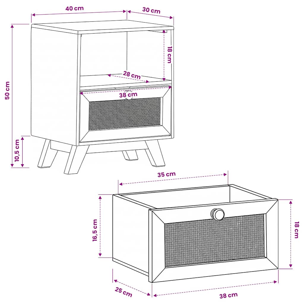 Table de chevet 40x30x50 cm Bois de manguier massif - XIOS