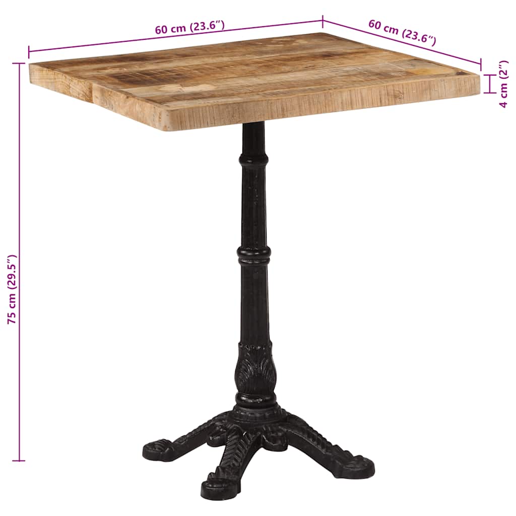 Table de bistro 60x60x77 cm Bois de manguier brut