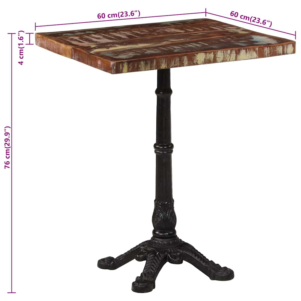 Table de bistro 60x60x76 cm Bois massif de récupération