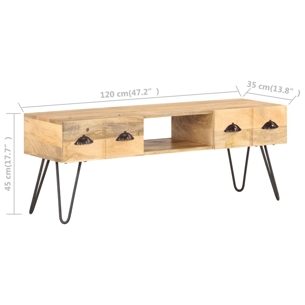 Meuble TV 120x35x45 cm Bois solide de manguier - XIOS