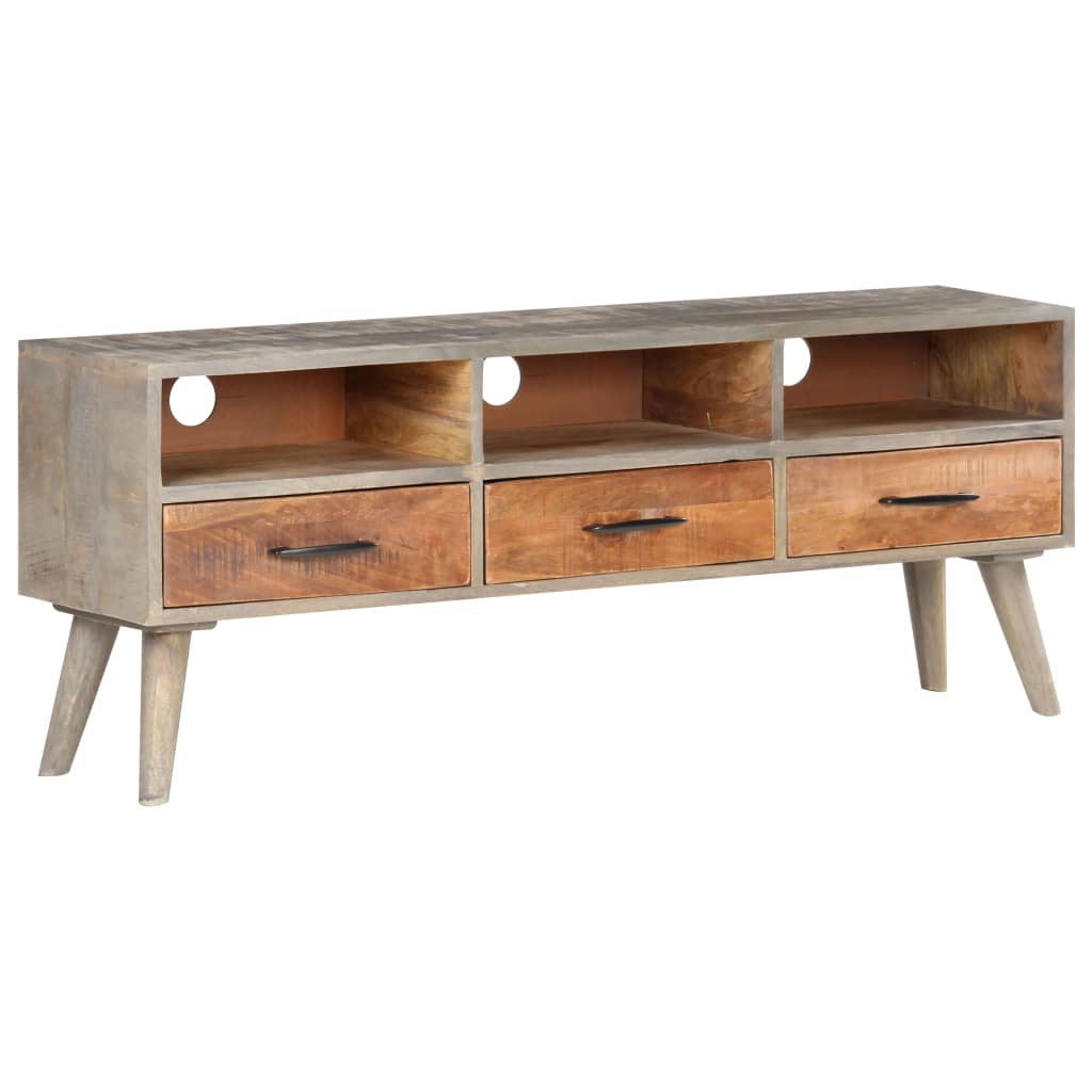 Meuble TV Gris 130x35x51 cm Bois massif de manguier brut - XIOS