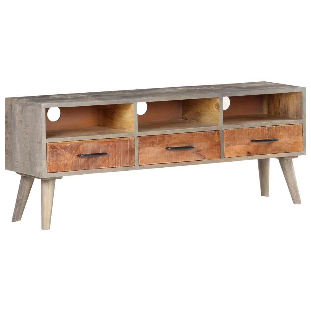 Meuble TV Gris 130x35x51 cm Bois massif de manguier brut - XIOS