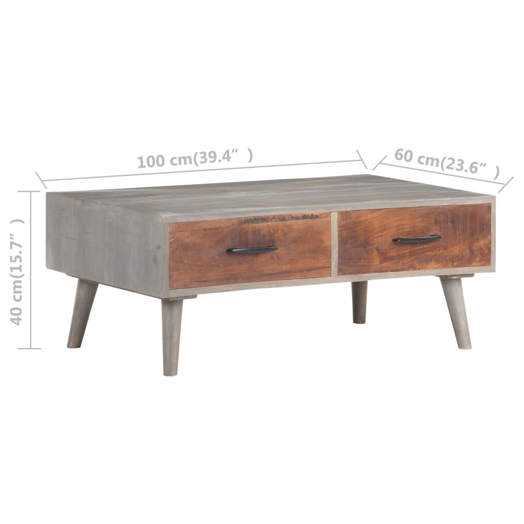 Table basse Gris 100x60x40 cm Bois massif de manguier brut - XIOS
