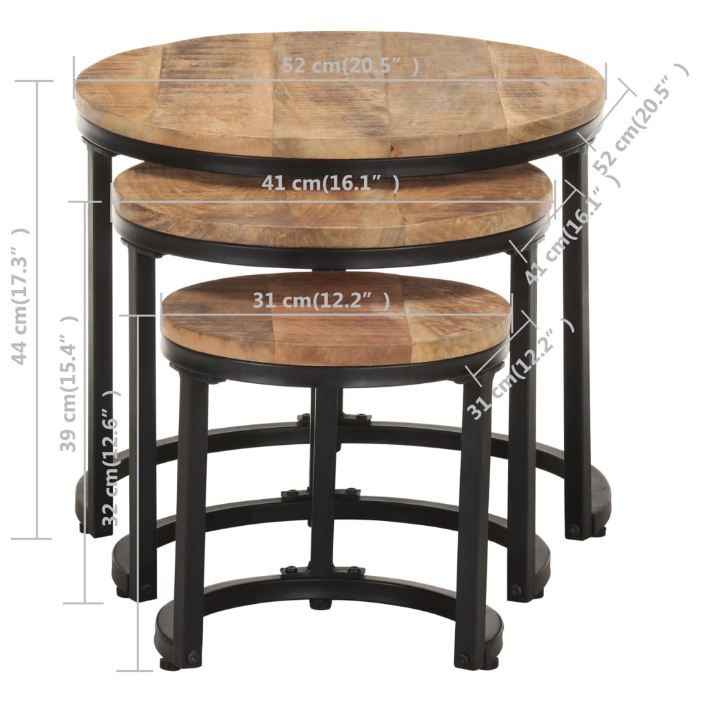 Tables d'appoint 3 pcs Bois de manguier brut - XIOS