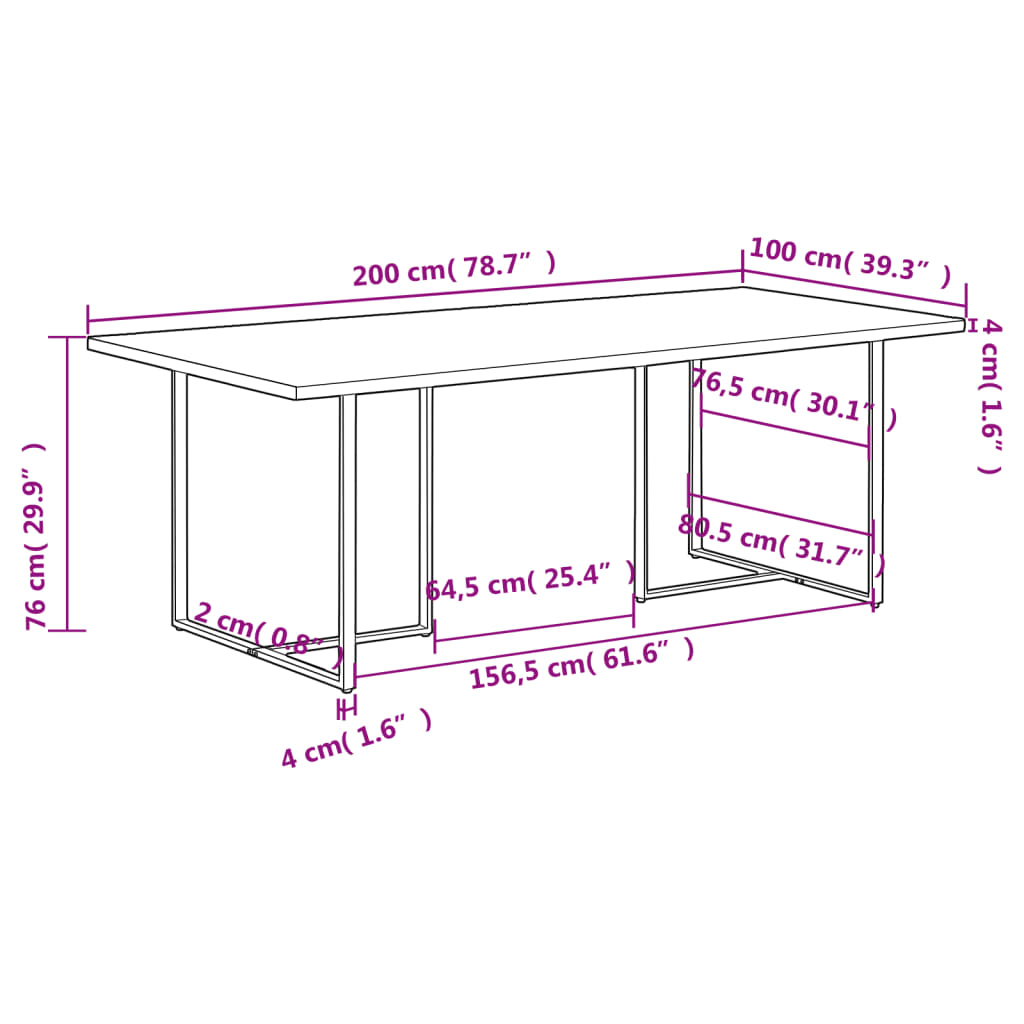 Table à manger 200 cm Bois de manguier brut - XIOS