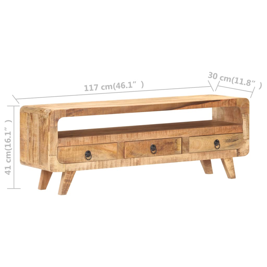 Meuble TV 117x30x41 cm Bois de manguier massif brut - XIOS