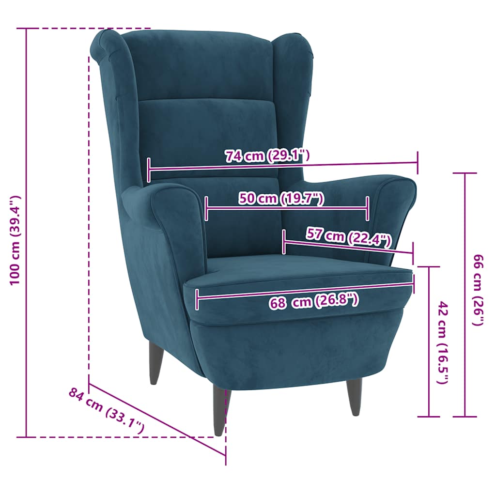 Fauteuil bleu velours - XIOS