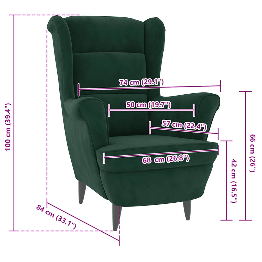 Fauteuil vert foncé velours - XIOS