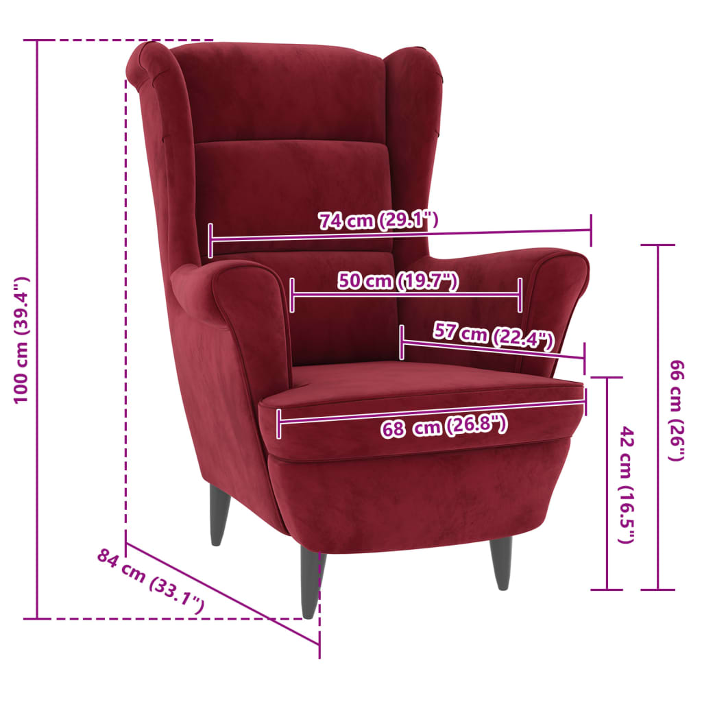 Fauteuil rouge bordeaux velours - XIOS