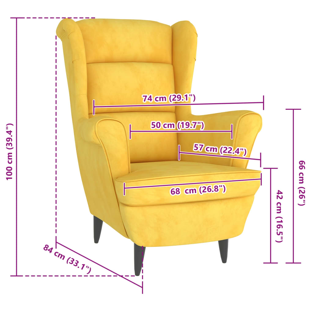 Fauteuil jaune moutarde velours - XIOS