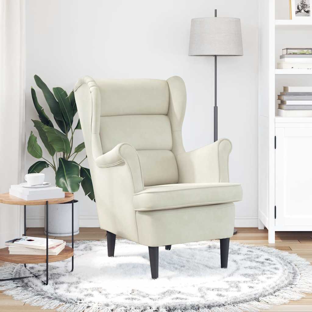 Fauteuil blanc crème velours - XIOS