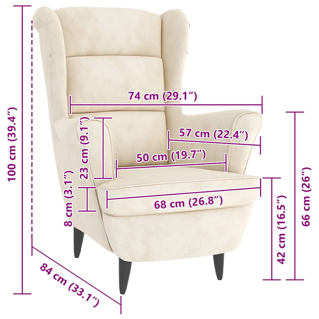 Fauteuil blanc crème velours - XIOS