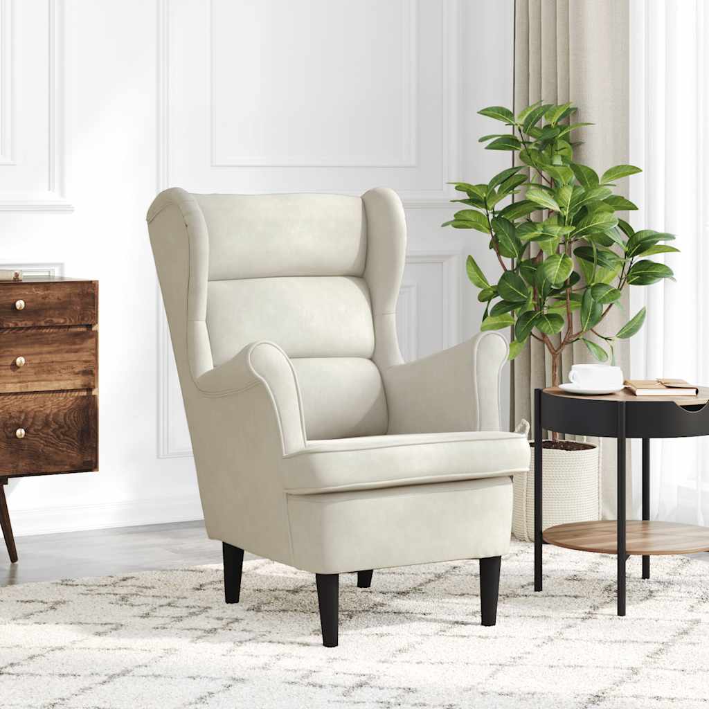 Fauteuil blanc crème velours - XIOS