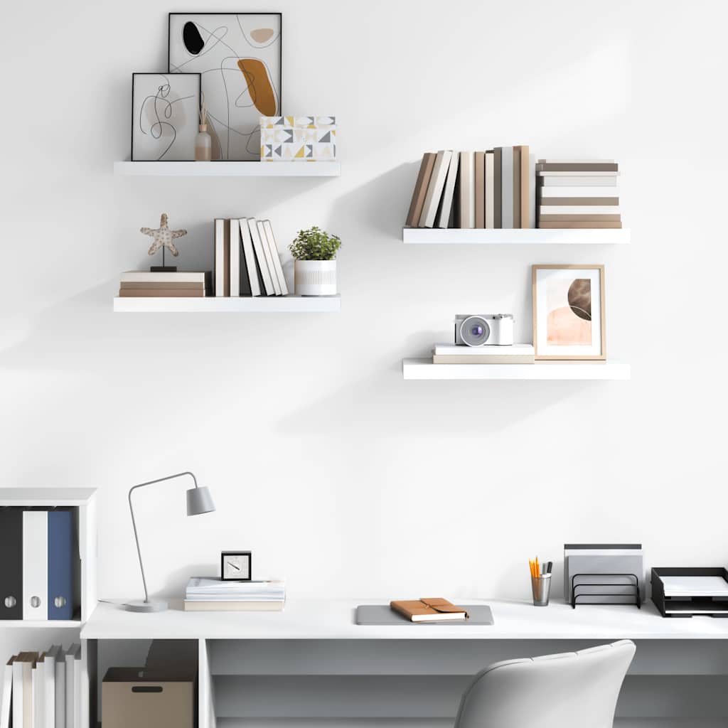 Étagère murale flottante 4 pcs Blanc brillant 60x23,5x3,8cm MDF - XIOS