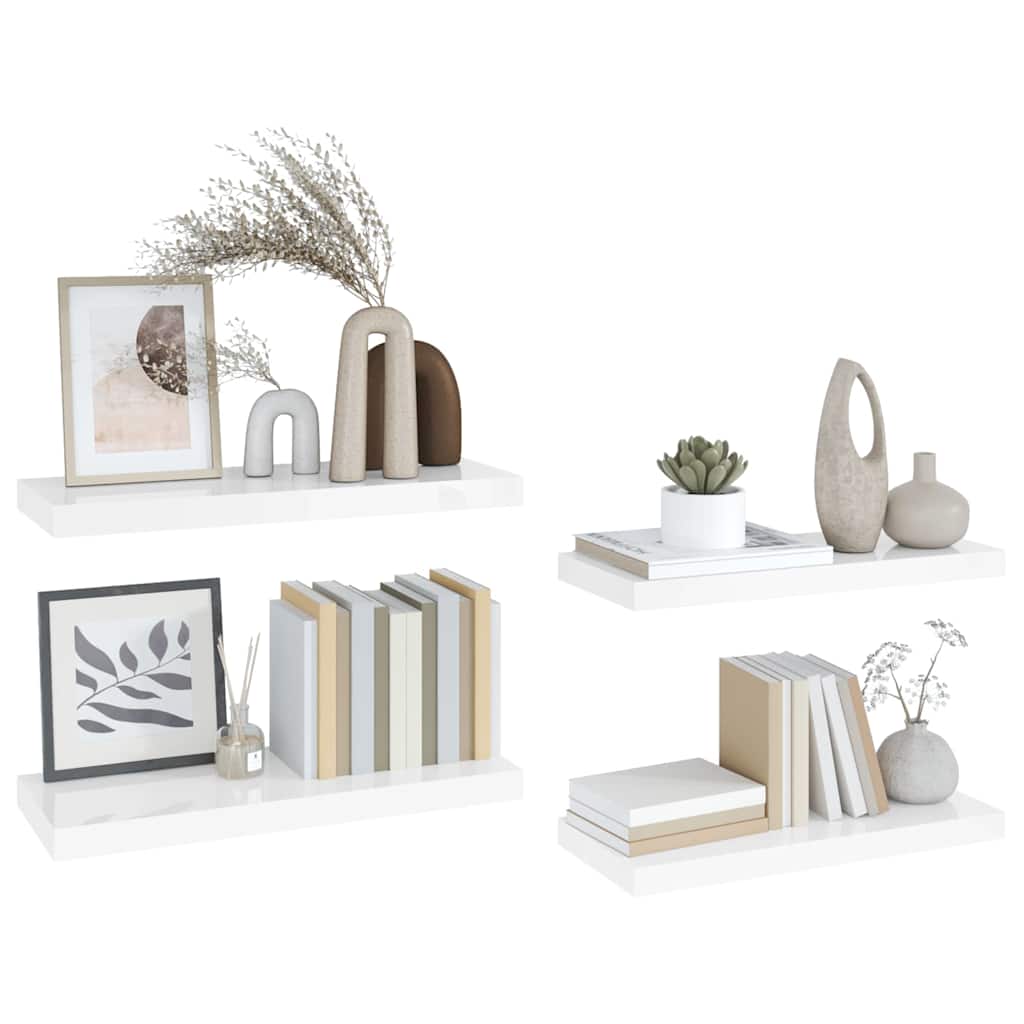 Étagère murale flottante 4 pcs Blanc brillant 60x23,5x3,8cm MDF - XIOS