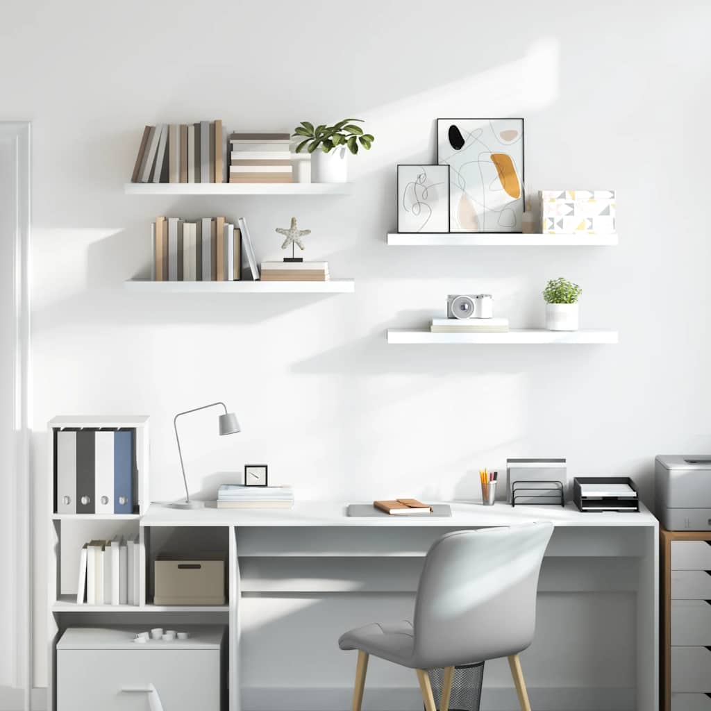 Étagère murale flottante 4 pcs Blanc brillant 80x23,5x3,8cm MDF - XIOS