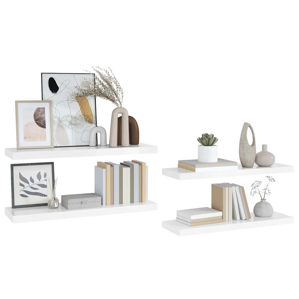 Étagère murale flottante 4 pcs Blanc brillant 80x23,5x3,8cm MDF - XIOS