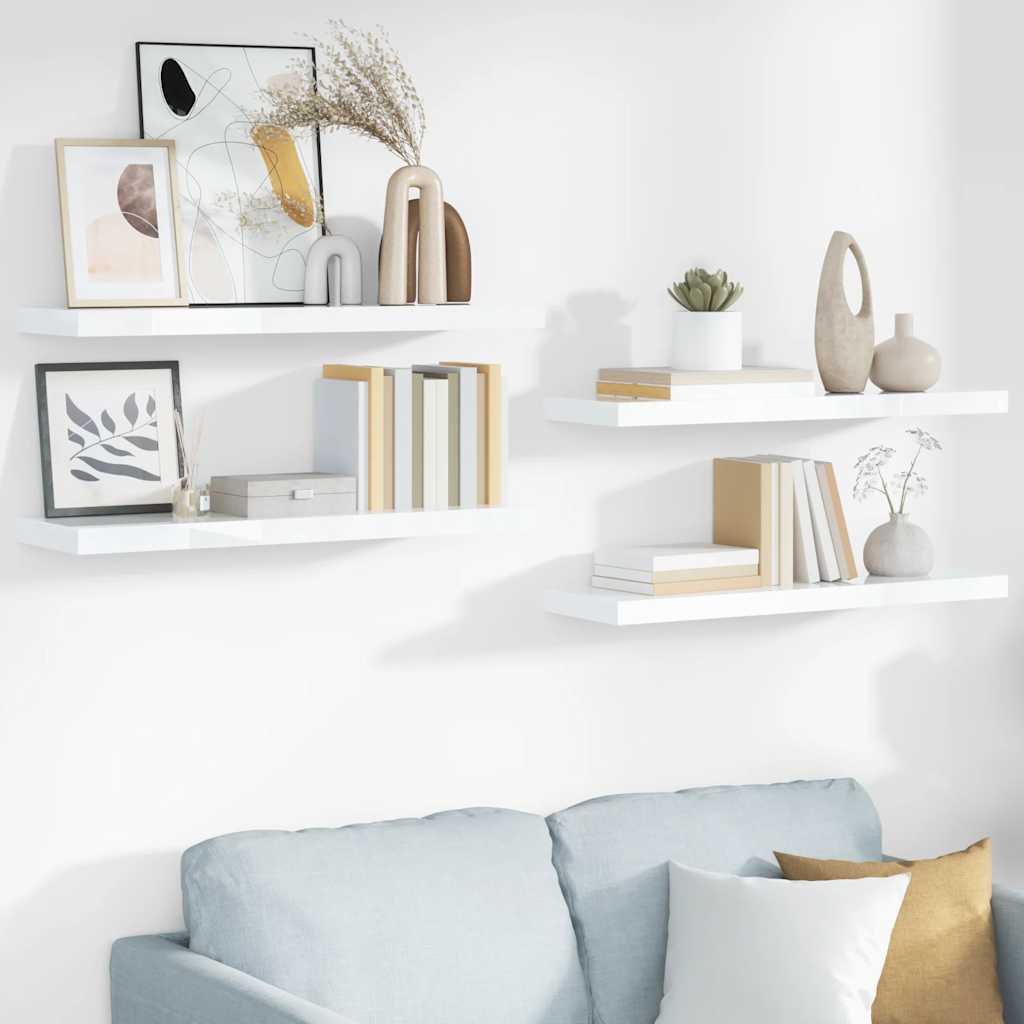 Étagère murale flottante 4 pcs Blanc brillant 80x23,5x3,8cm MDF - XIOS