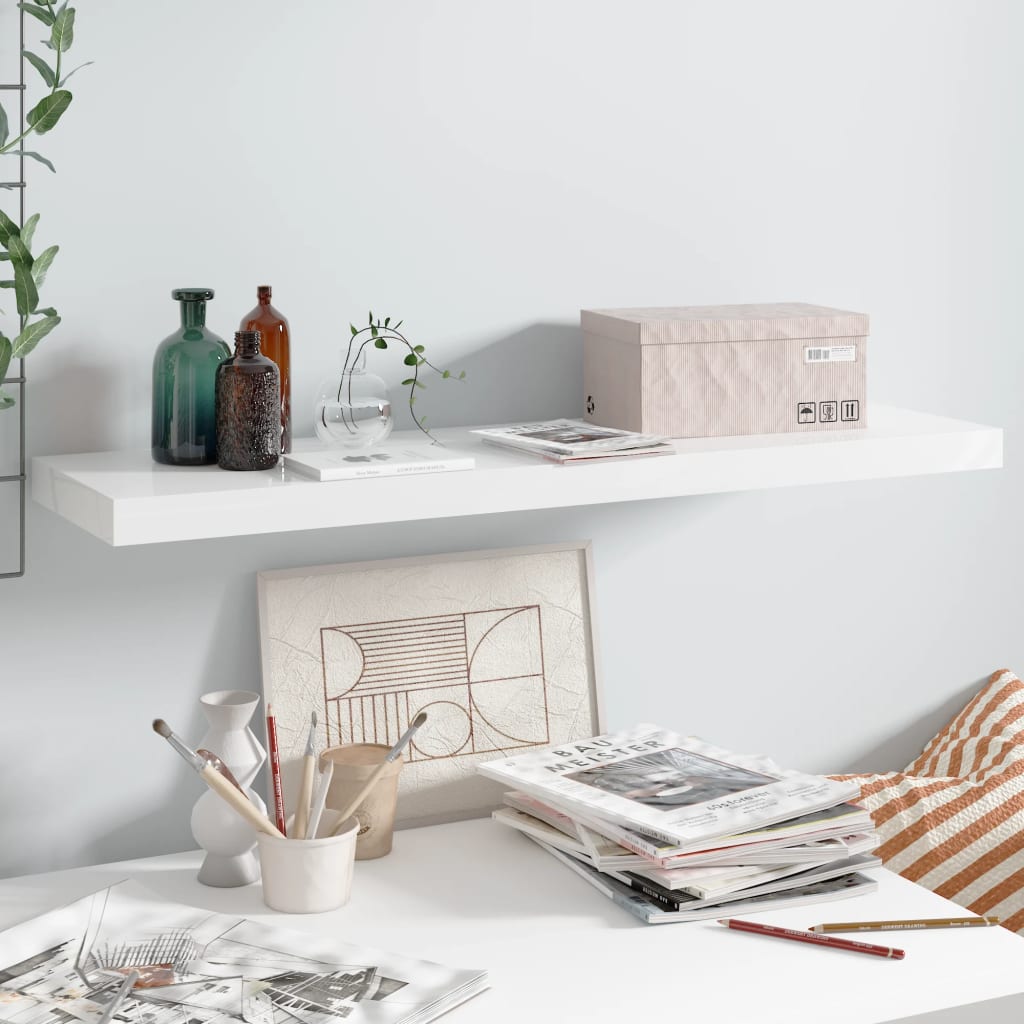 Étagère murale flottante Blanc brillant 90x23,5x3,8 cm MDF - XIOS