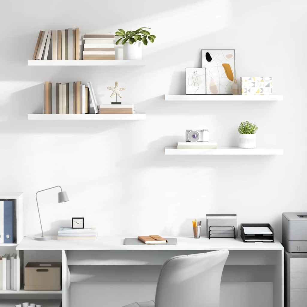 Étagère murale flottante 4 pcs Blanc brillant 90x23,5x3,8cm MDF