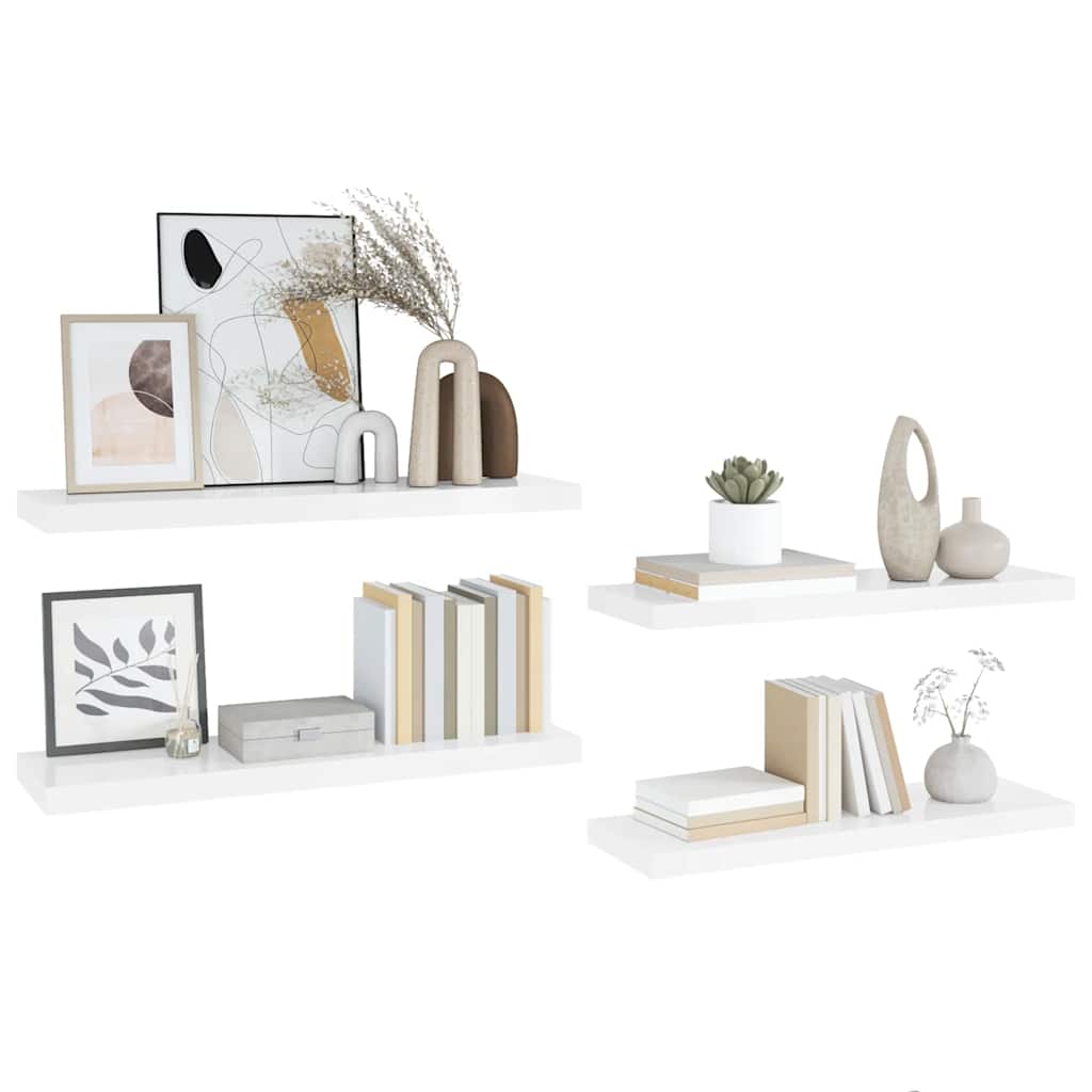 Étagère murale flottante 4 pcs Blanc brillant 90x23,5x3,8cm MDF