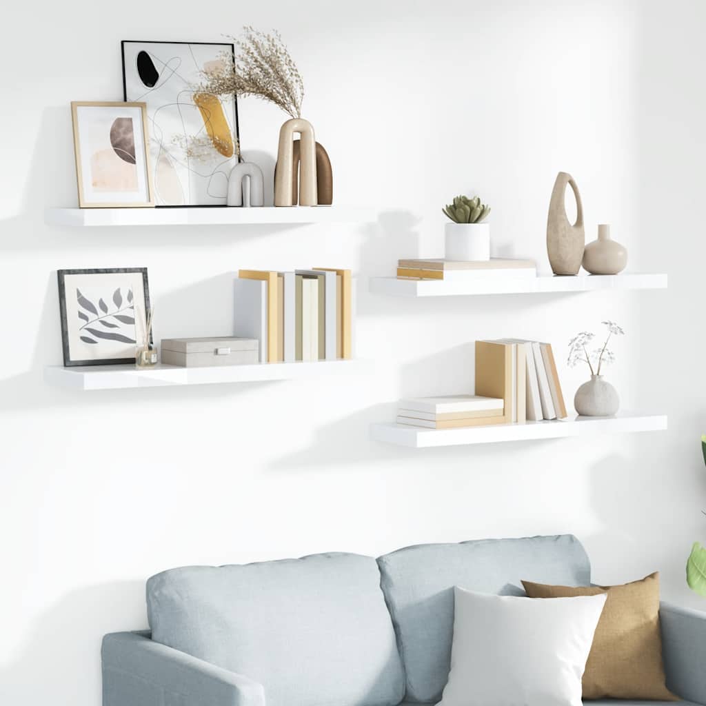 Étagère murale flottante 4 pcs Blanc brillant 90x23,5x3,8cm MDF