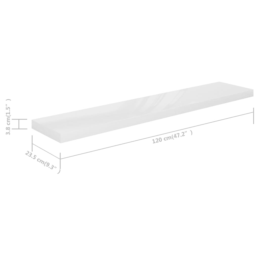 Étagère murale flottante 2pcs Blanc brillant 120x23,5x3,8cm MDF - XIOS