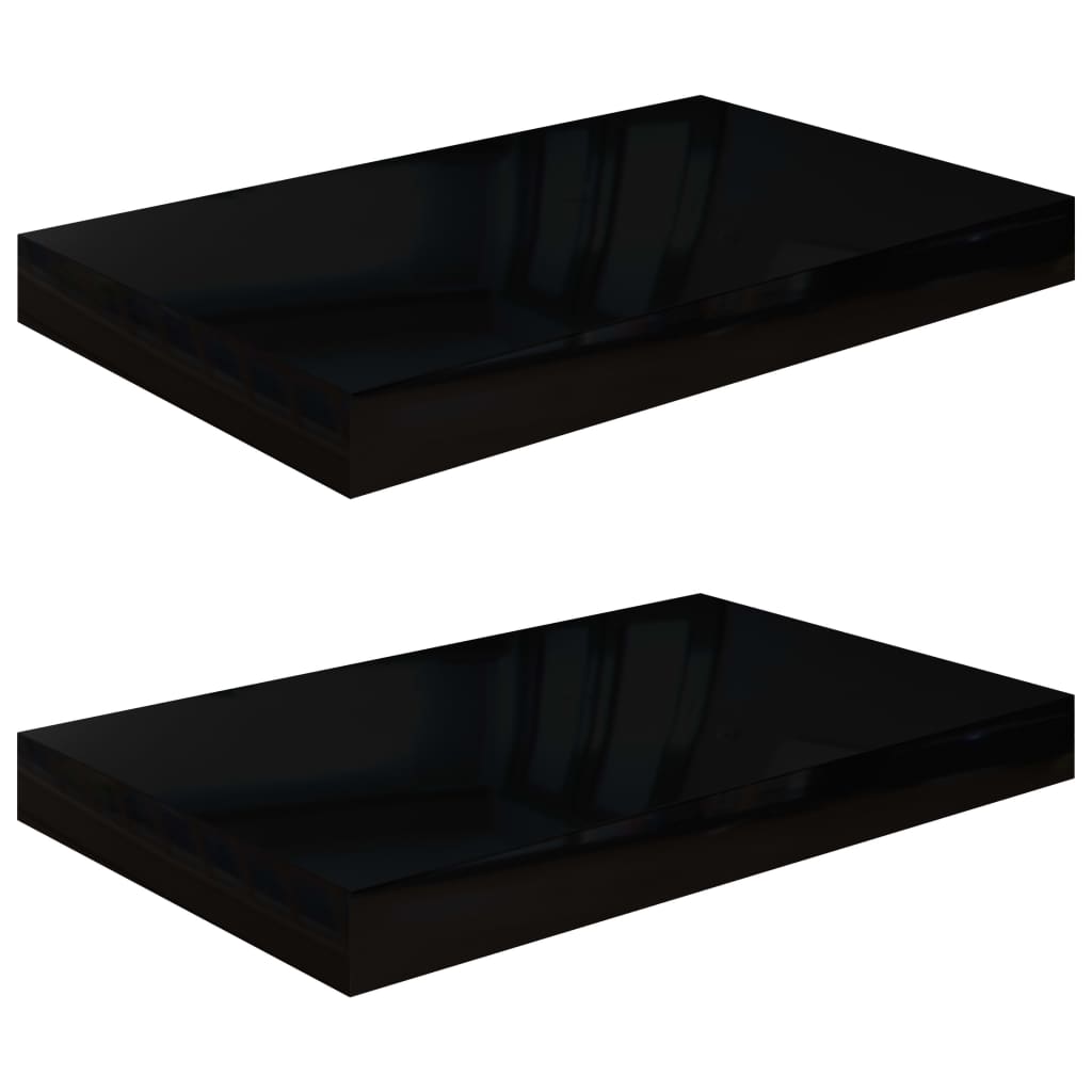 Étagère murale flottante 2 pcs Noir brillant 40x23x3,8 cm MDF - XIOS