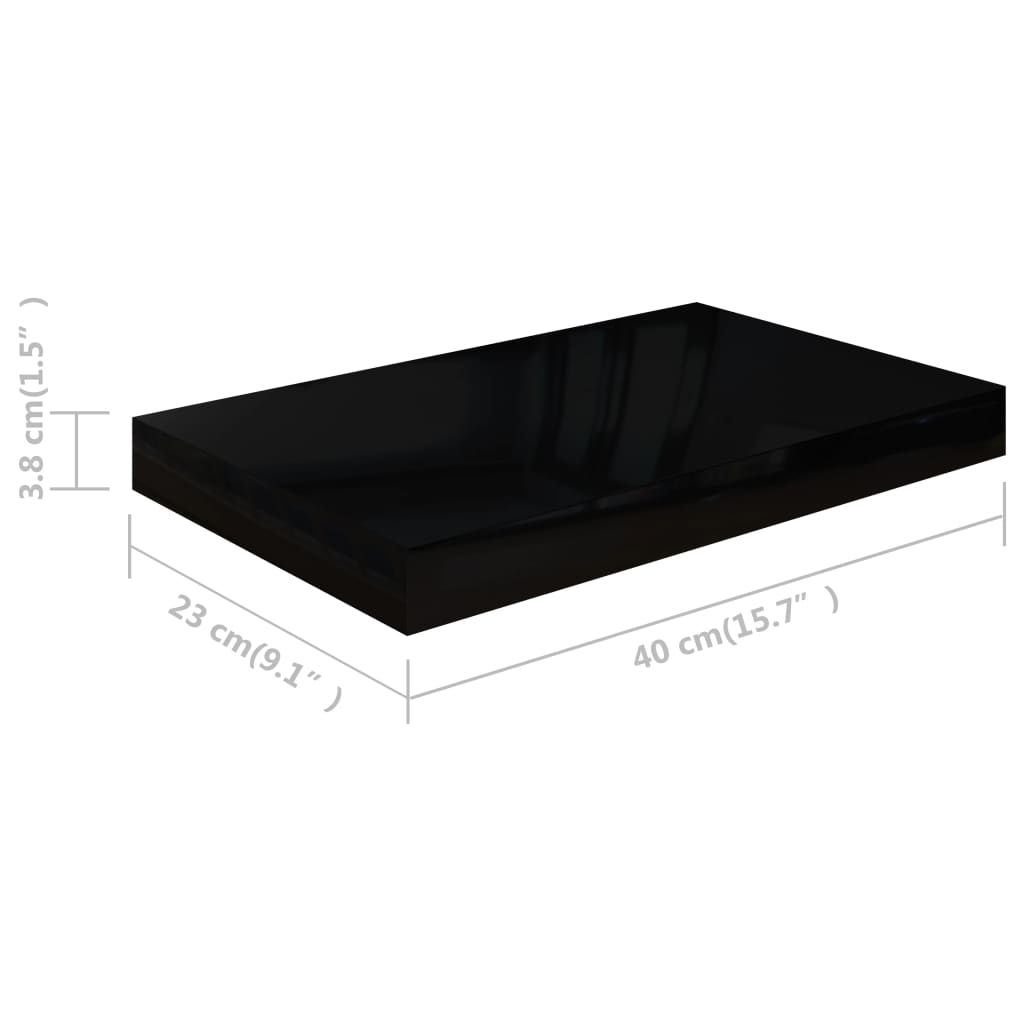 Étagère murale flottante 2 pcs Noir brillant 40x23x3,8 cm MDF - XIOS