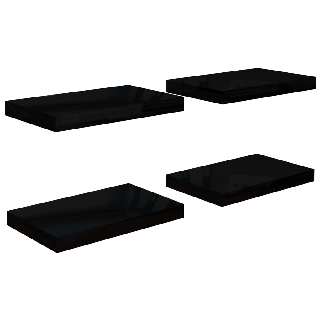 Étagère murale flottante 4 pcs Noir brillant 40x23x3,8 cm MDF - XIOS