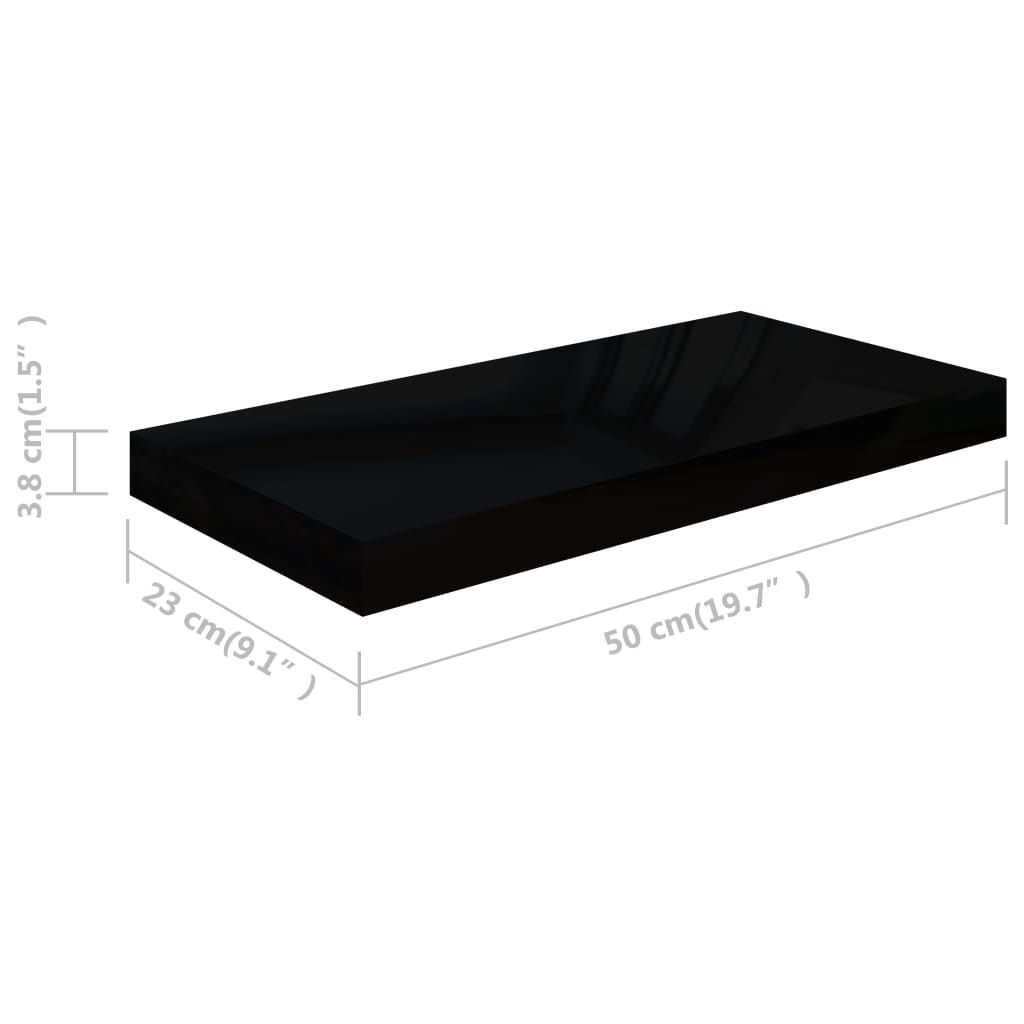 Étagère murale flottante 2 pcs Noir brillant 50x23x3,8 cm MDF - XIOS