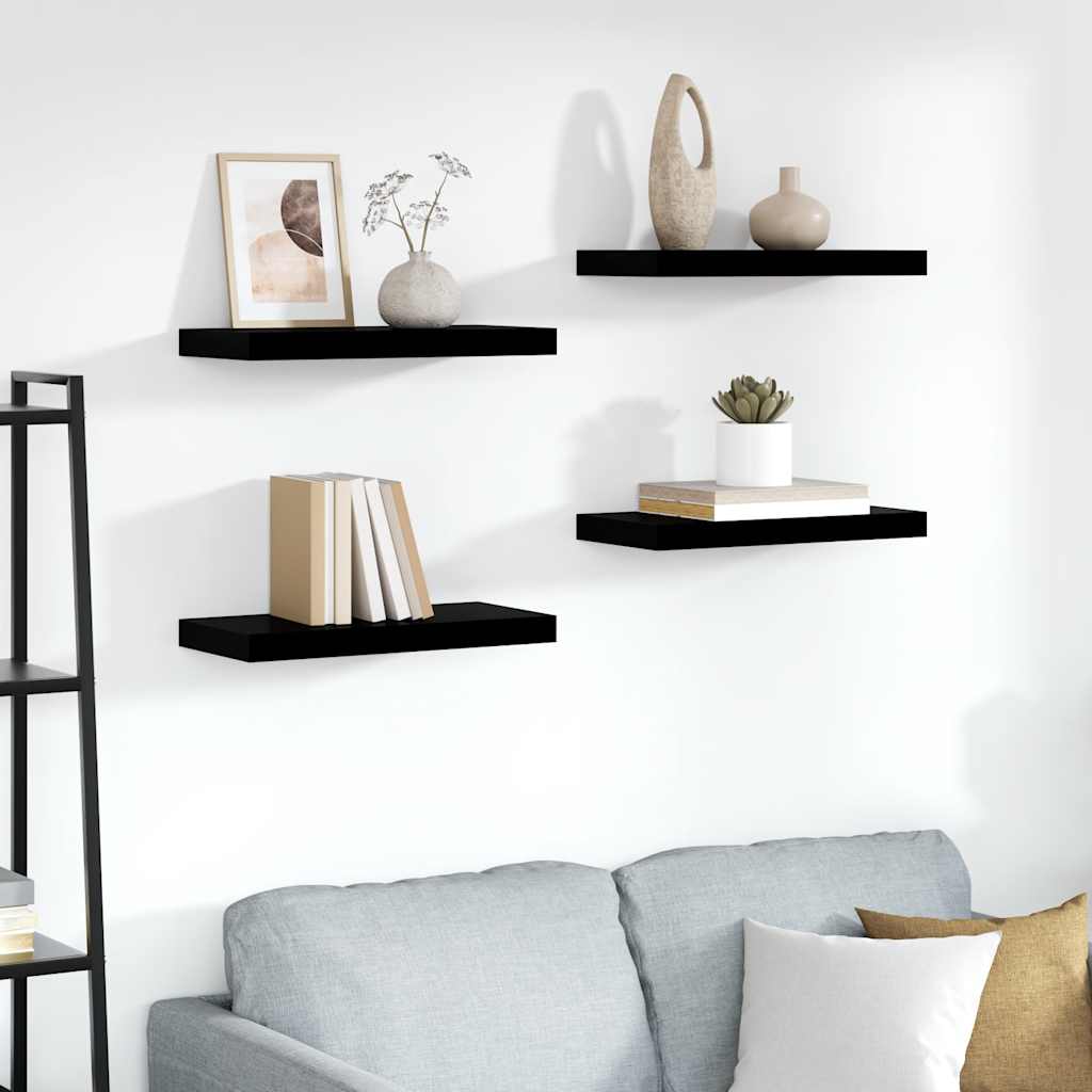 Étagère murale flottante 4 pcs Noir brillant 50x23,5x3,8 cm MDF - XIOS