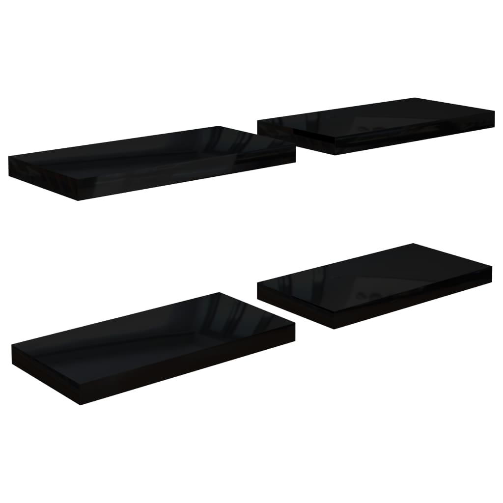 Étagère murale flottante 4 pcs Noir brillant 50x23x3,8 cm MDF - XIOS