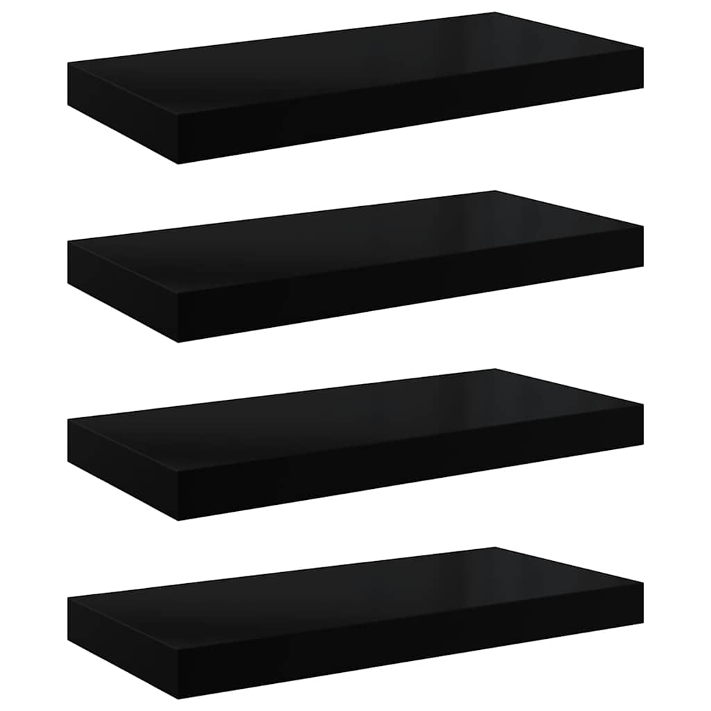 Étagère murale flottante 4 pcs Noir brillant 50x23,5x3,8 cm MDF - XIOS