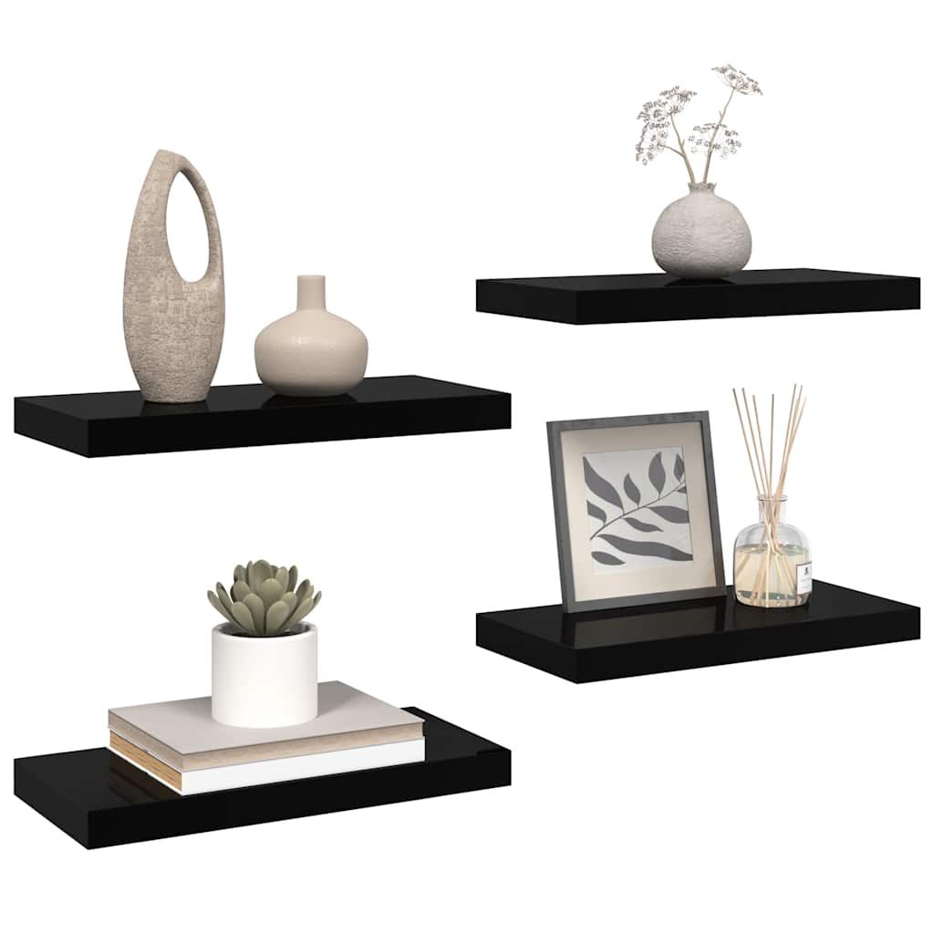 Étagère murale flottante 4 pcs Noir brillant 50x23,5x3,8 cm MDF - XIOS